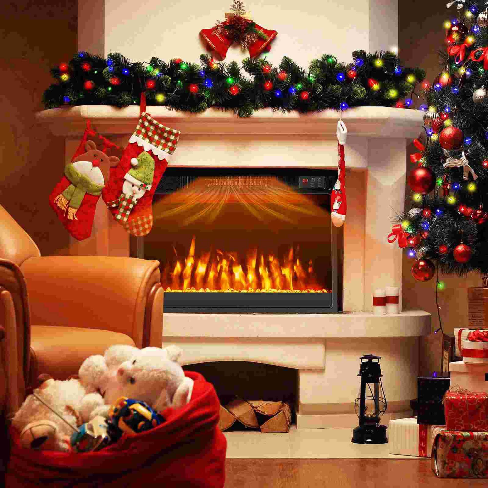 Alt View 3. Costway - Costway 23" 750 with 1500W 5000 BTU Electric Fireplace Insert with Remote Control Timer - Black.