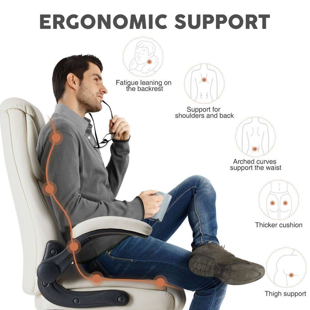 ERGONOMIC SUPPORT

- Fatigue leaning on the backrest
- Support for shoulders and back
- Arched curves support the waist
- Thicker cushion
- Thigh support