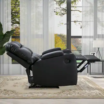 Bestier - Faux Leather Manual Massage Recliner with Vibration, Arm Storage and Two Cup Holders - 33.5" Wide - Black Bestier - Faux Leather Manual Massage Recliner with Vibration, Arm Storage and Two Cup Holders - 33.5" Wide - Black