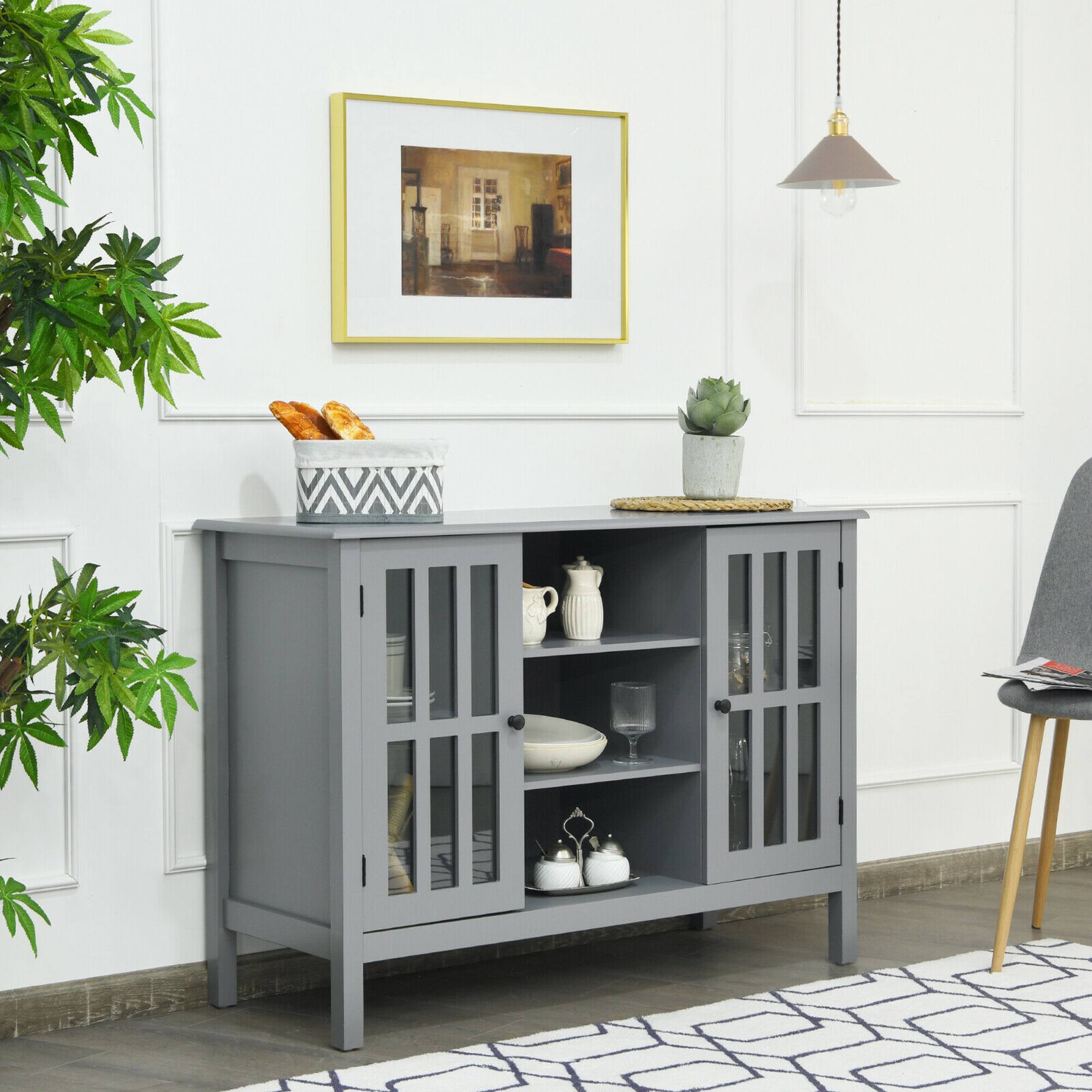 Alt View 14. Costway - Wood TV Stand Entertainment Media Center Console for TV's up to 50'' Grey - Gray.