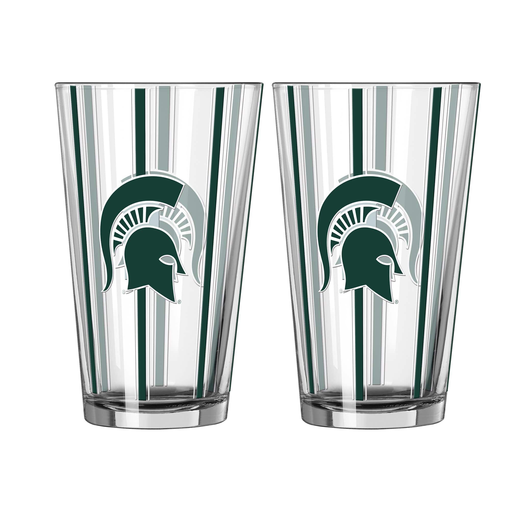 Logo Brands - Michigan State Spartans Two-Piece 16oz. Striped Pint Glass Set - Multicolor