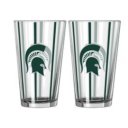 Logo Brands - Michigan State Spartans Two-Piece 16oz. Striped Pint Glass Set - Multicolor
