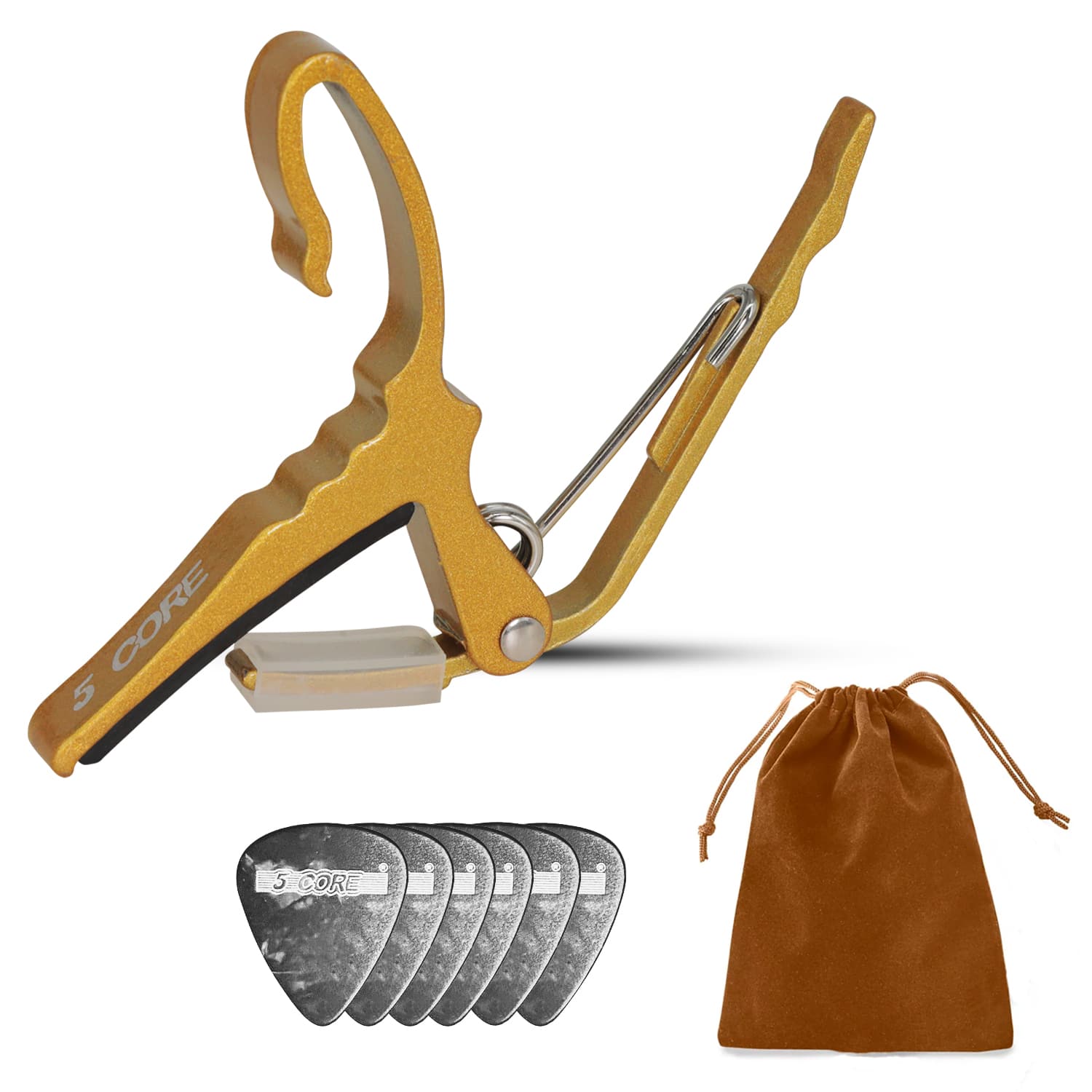 5 CORE - 5Core Guiitar Capo Acoustic Electric String Clip + 6Pcs Guitar Picks + Carry Bag - Yellow