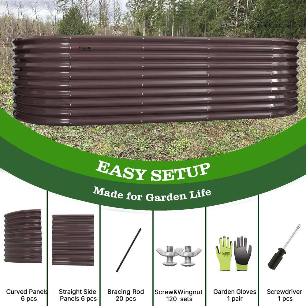 Anleolde EASY SETUP  
Made for Garden Life  

Curved Panels 6 pcs  
Straight Side Panels 6 pcs  
Bracing Rod 20 pcs  
Screw&Wingnut 120 sets  
Garden Gloves 1 pair  
Screwdriver 1 pcs