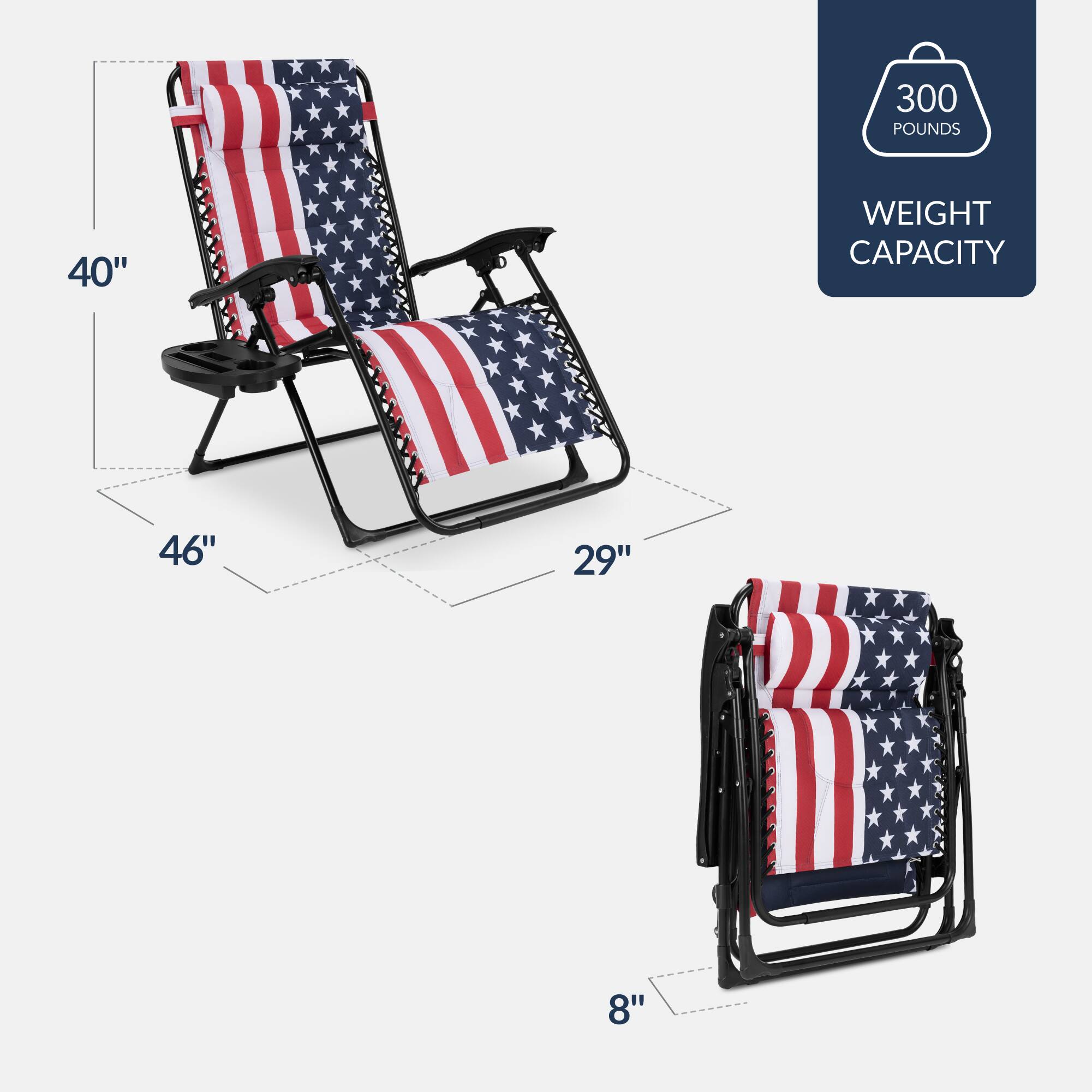 300 POUNDS  
40" WEIGHT CAPACITY  
46" x 29" x 8"