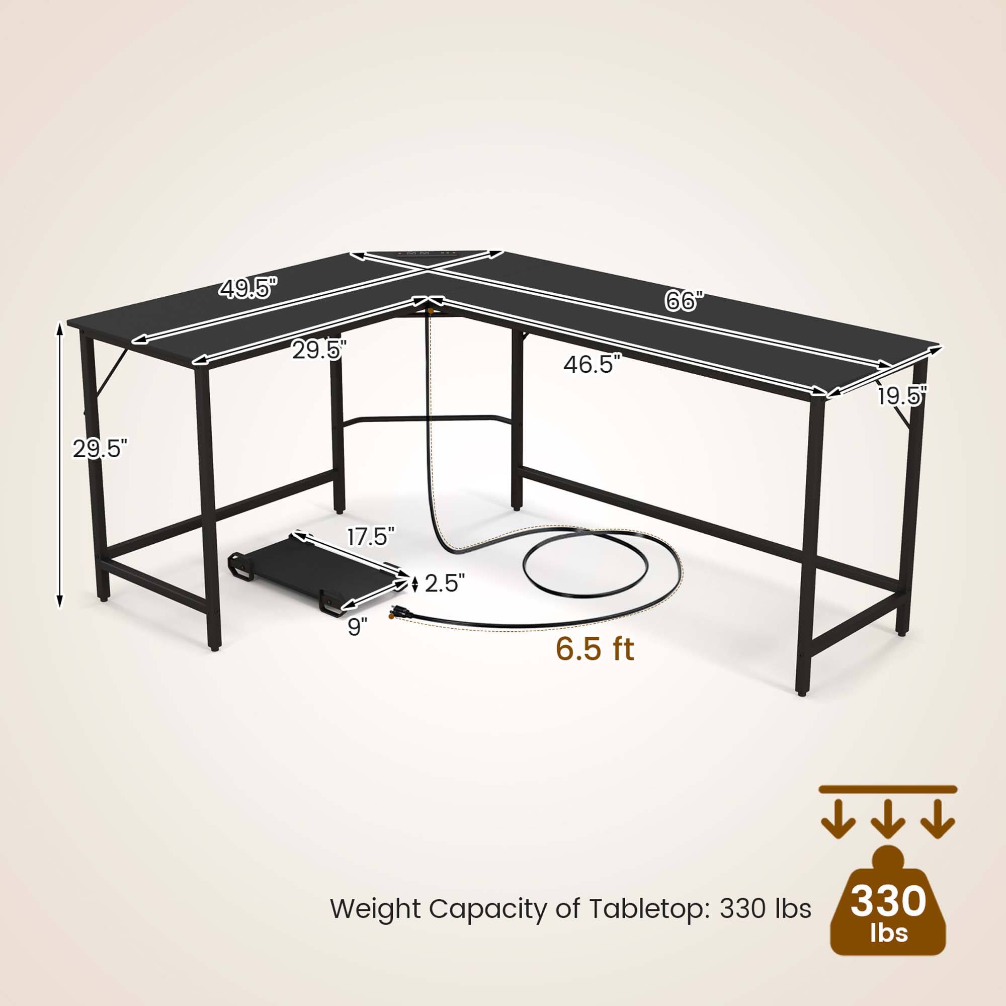 The text on the image reads:

"49.5" 66" 29.5" 46.5" 19.5" 29.5" 17.5" 2.5" 9" 6.5 ft Weight Capacity of Tabletop: 330 lbs 330 lbs"

The text is grouped as follows:

* 49.5" 66" 29.5" 46.5" 19.5" 29.5" 17.5" 2.5" 9" 6.5 ft
* Weight Capacity of Tabletop: 330 lbs 330 lbs