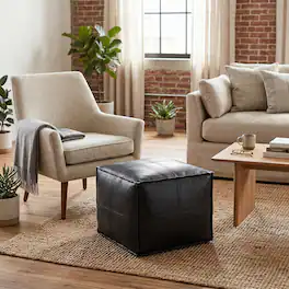Simpli Home - Brody 18W Square Top Stitich Pouf - Black