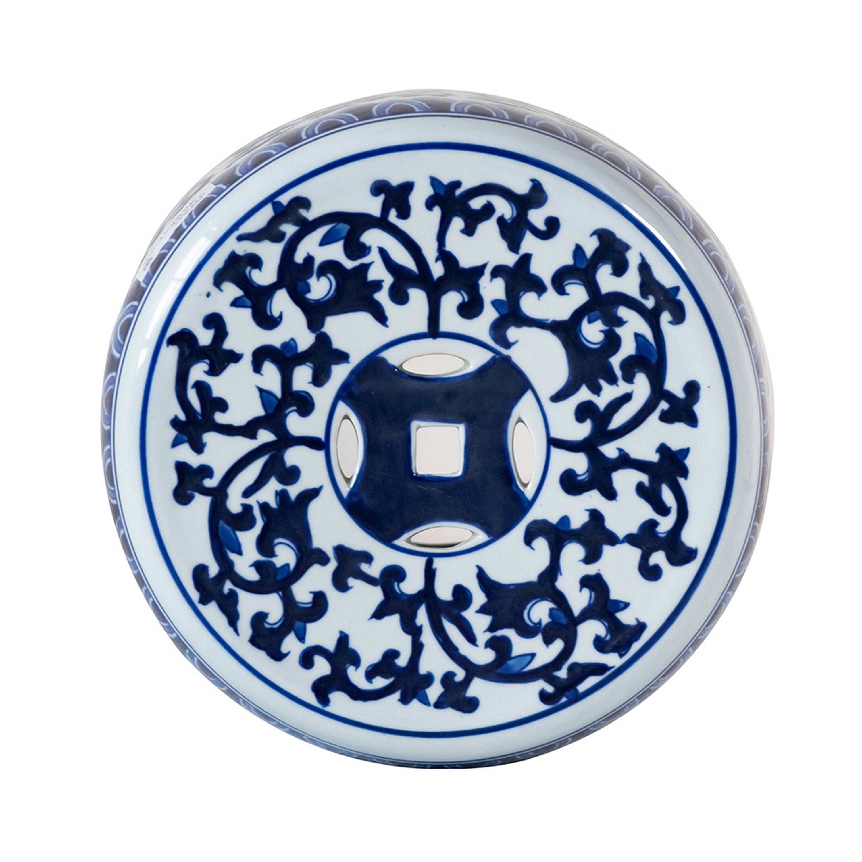 Alt View 4. Manhattan Lane - Elegant Classic Garden Stool - White and Blue.