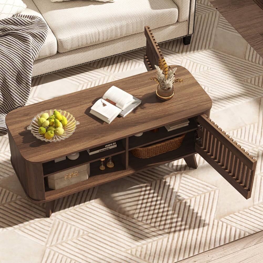 Back. Pefilos - Rectangular Coffee Table, End Table with Built-In Storage and Adjustable Shelves - Brown.
