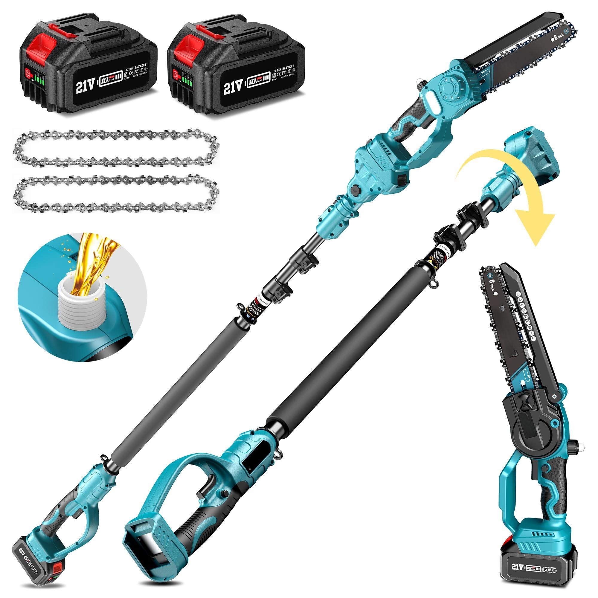 JETRANSPORT - 2 In 1 Cordless 8 Inch Pole & Mini Chainsaw With 2 Power Electric Polesaw For Tree Trimming Chain Extension L - Default