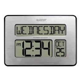 La Crosse Technology - Atomic Full Calendar Digital Clock with Extra Large Digits, Silver - Silver/Black