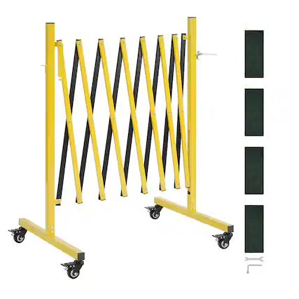 Front. VEVOR - Industrial Expandable Barricade, 12FT Expandable Safety Barrier, Flaxible Mobile Barricade with Locking Casters - Yellow + Black.