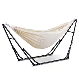 Ainfox - Foldable Hammock with Stand,2-in-1 Hammock Swing Chair for Outdoor Patio,Portable Heavy Duty with Carrying Bag - beige