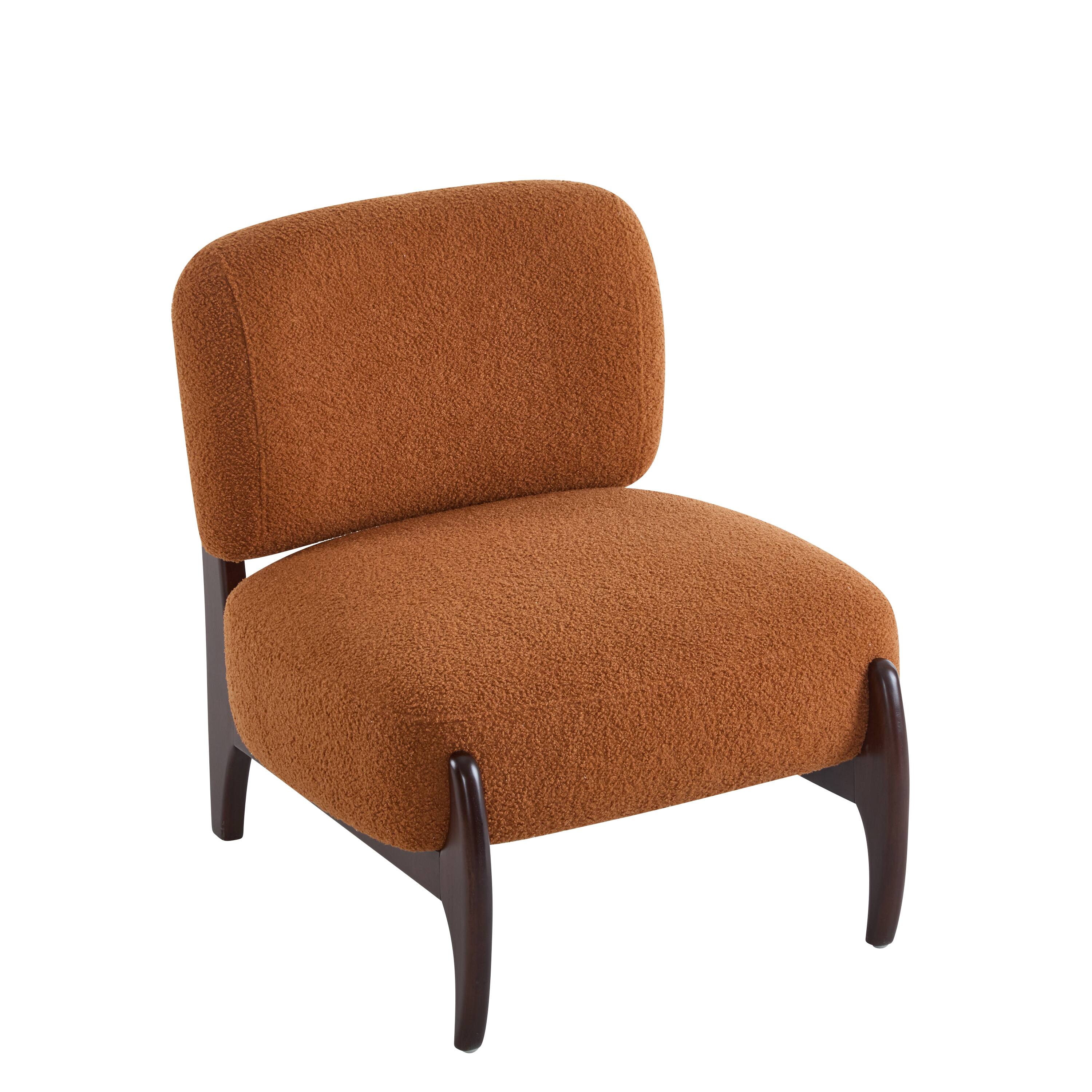 Alt View 2. TinyHomie - 26 Inch Modern Boucle Lounge Chair Solid Wood Frame - Orange.