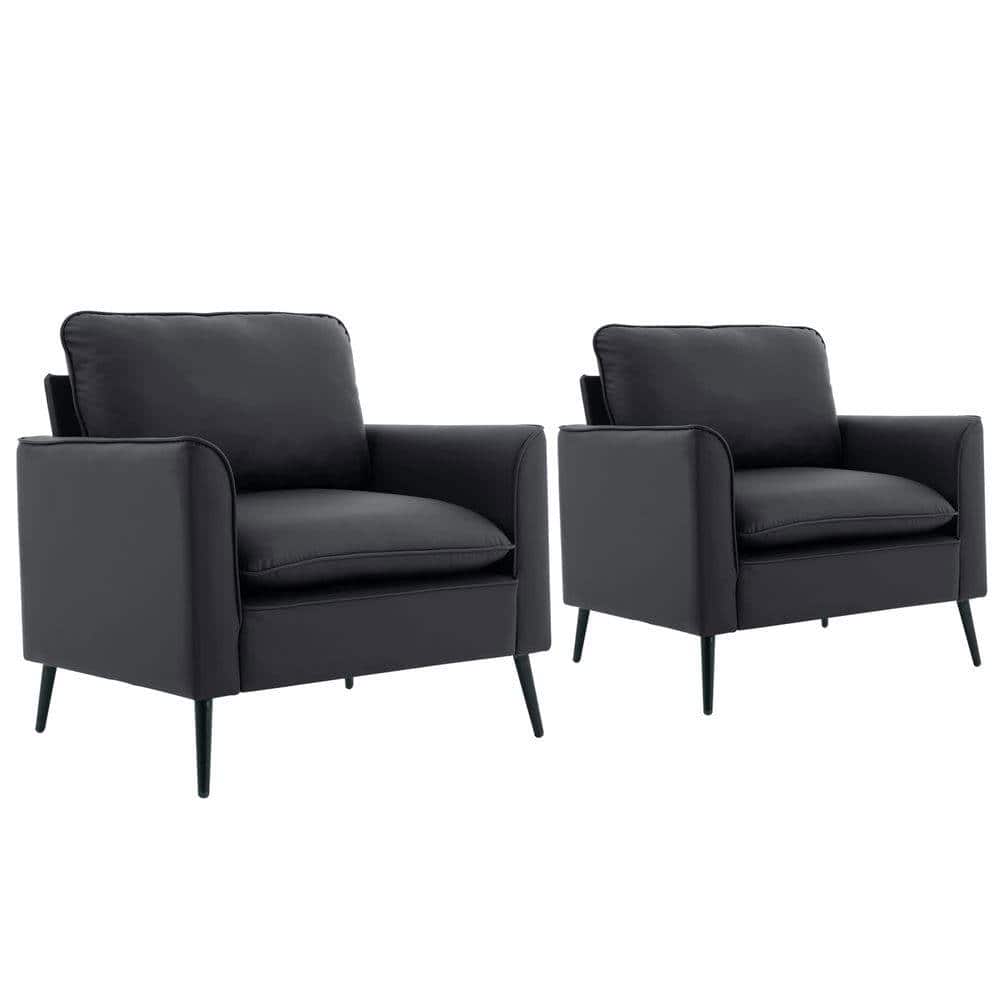 Resenkos - Faux Leather Upholstered 2-Piece Sofa Set, Nordic Retro Style Casual Sofa Chair for Living Room, Black - Black