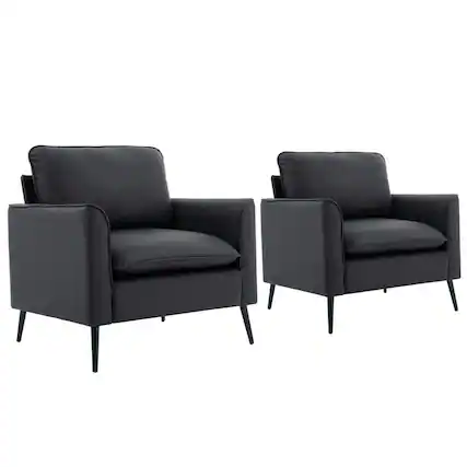 Front. Kadyn - Faux Leather Upholstered 2-Piece Sofa Set, Nordic Retro Style Casual Sofa Chair for Living Room, Black - Black.