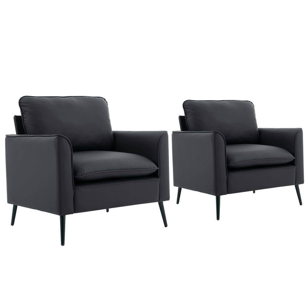 Front. Kadyn - Faux Leather Upholstered 2-Piece Sofa Set, Nordic Retro Style Casual Sofa Chair for Living Room, Black - Black.
