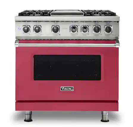 Front. Viking - 5-Series 5.6 Cu. Ft. Self-Cleaning Freestanding Dual Fuel Convection Range - 4 Burner - LP - Valentine.