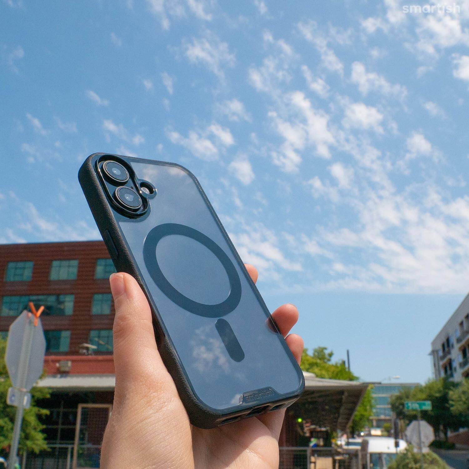 Angle. Smartish - Smartish iPhone 16 MagSafe Case - Gripmunk - Protective Slim Grip Magnetic Cover - Striped Up - Striped Up.