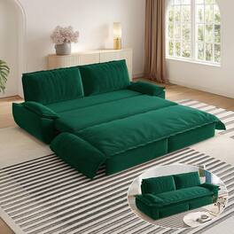Trinkets Crazed - 73.2" Queen Size Sofa Bed, 3 in 1 Convertible Pull Out Sleeper Sofa with Thicked Cushions and Side Storage - Green
