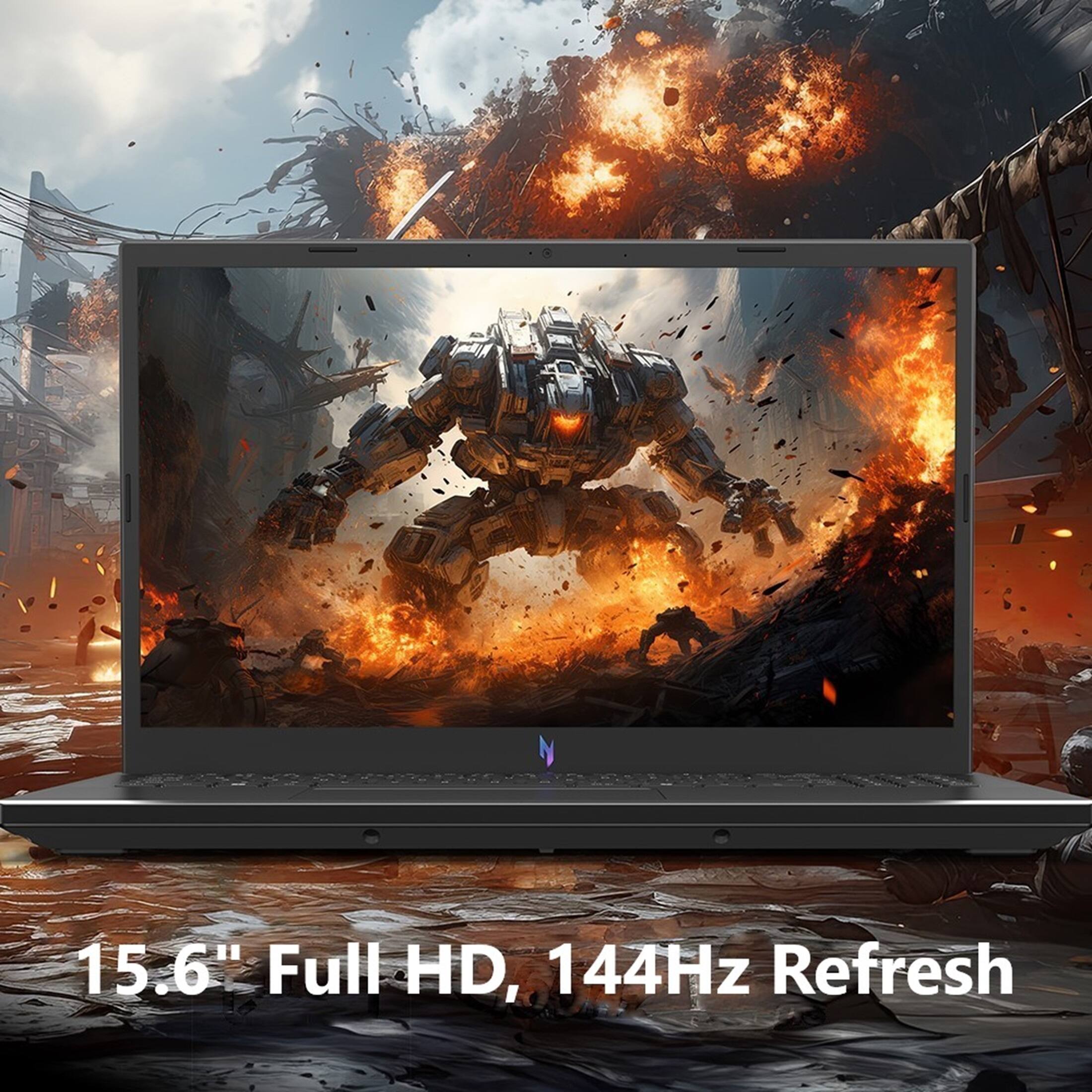 The text on the image reads "15.6" Full HD, 144Hz Refresh."