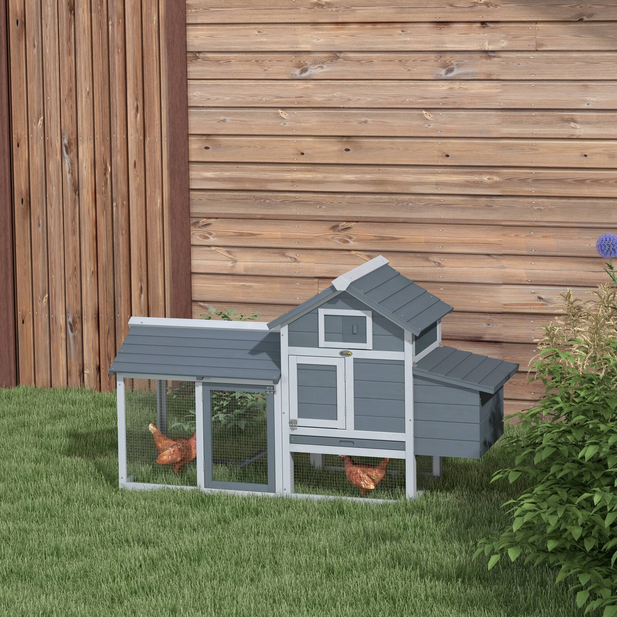 Angle. Pawhut - 59" Small Wooden Chicken Coop, Poultry Cage for Outdoor Backyard with 2 Doors, Nesting Box and Removable Tray.