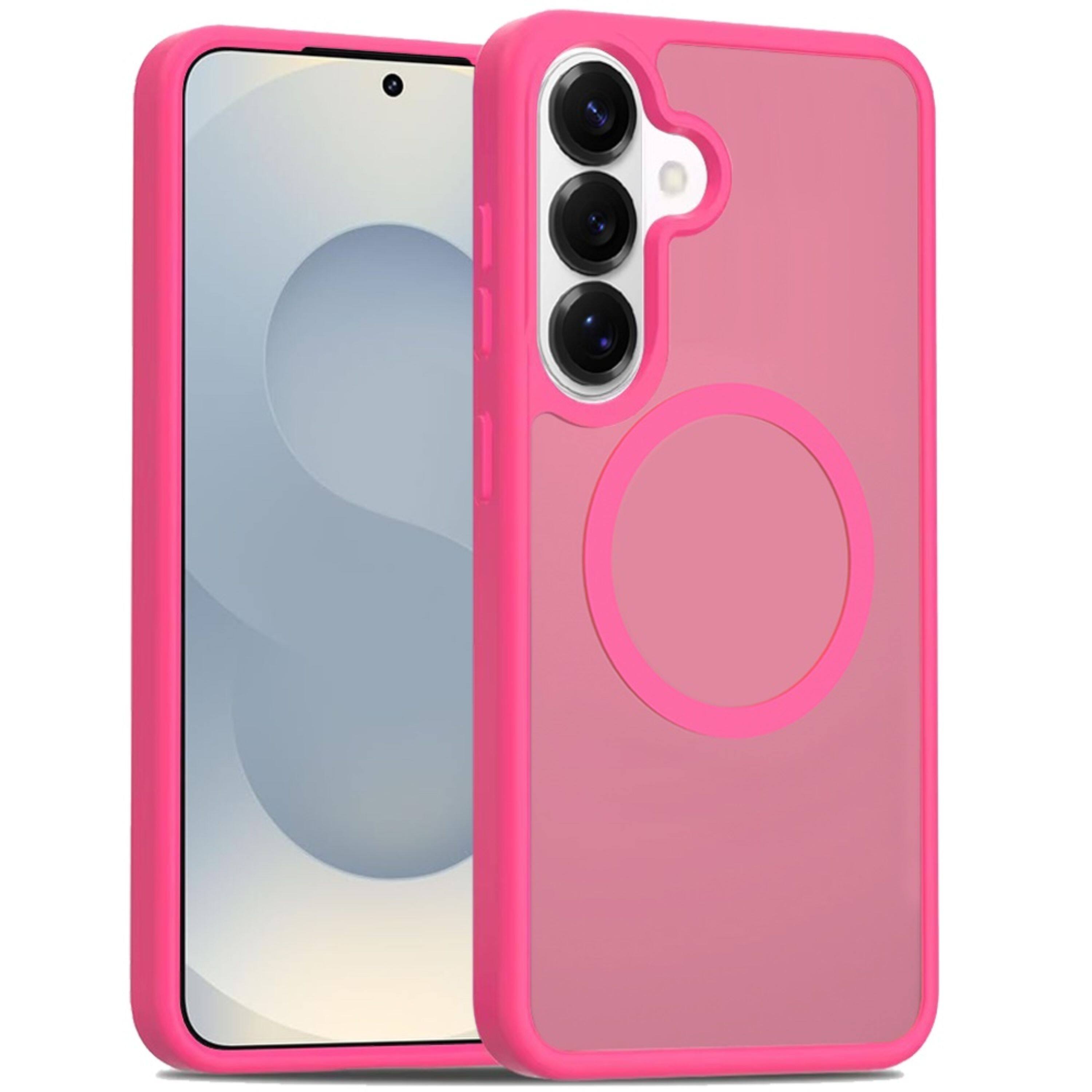 Left. Kitcheniva - Magnetic Circle Smooth Translucent Plus Tempered Glass For Samsung S26 Hot Pink - Hot Pink.