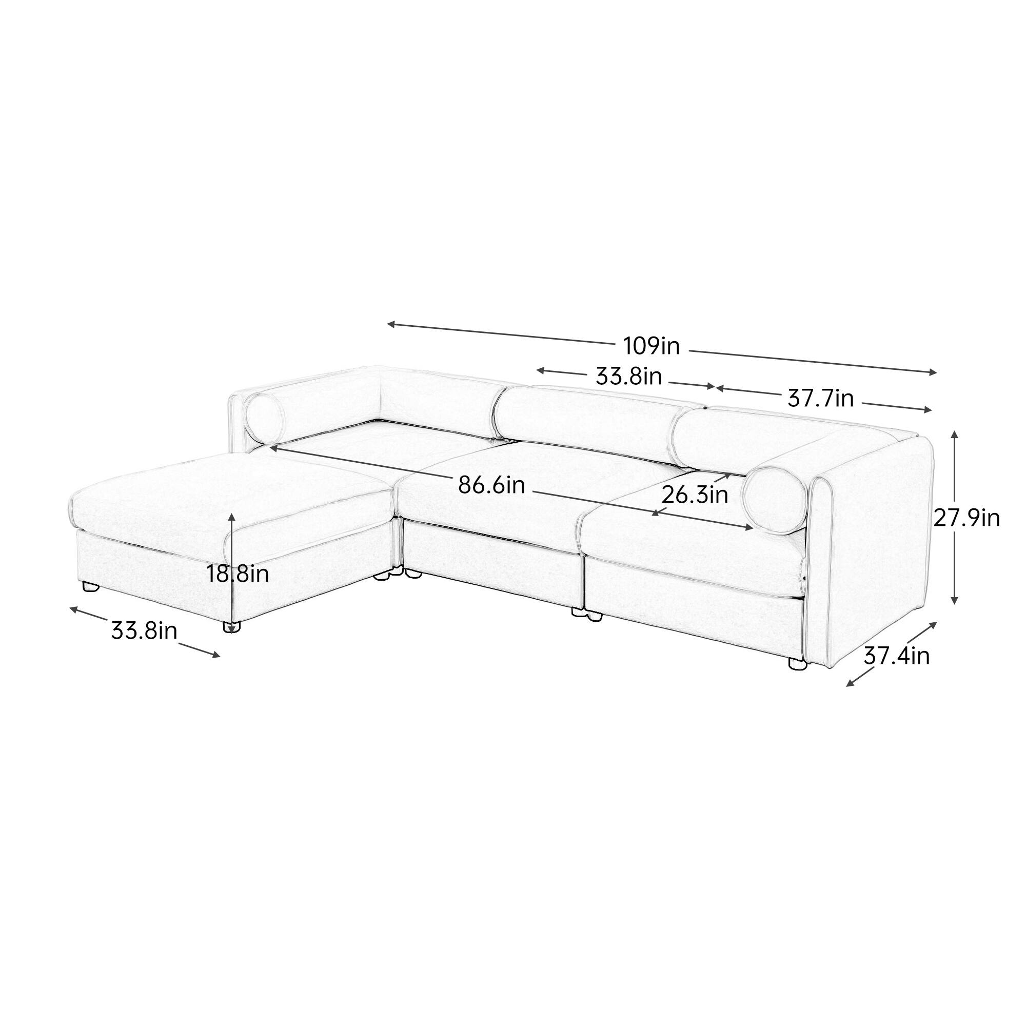 109in  
33.8in  
37.7in  
86.6in  
26.3in  
27.9in  
18.8in  
33.8in  
37.4in