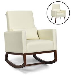 Costway - 2-in-1 Fabric Upholstered Rocking Chair Nursery Armchair with Pillow - Beige
