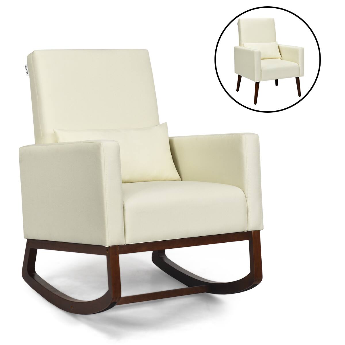 Front. Costway - Costway 2-in-1 Fabric Upholstered Rocking Chair Nursery Armchair with Pillow - Beige.
