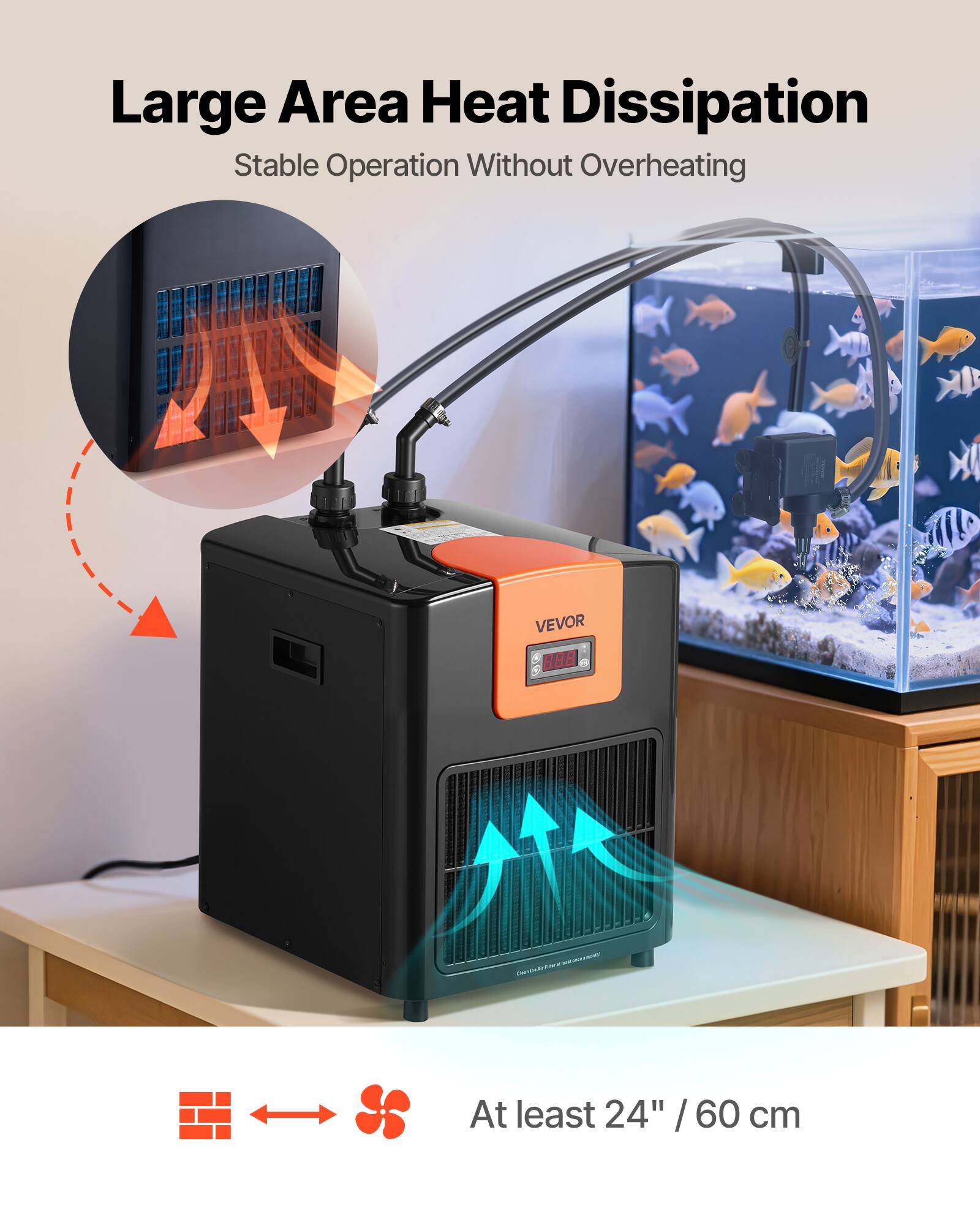 Large Area Heat Dissipation  
Stable Operation Without Overheating  

VEVOR  

At least 24" / 60 cm