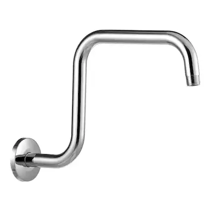 Front. Paradigms Interiors - Shower Head Extension Arm S Shaped High Rise Extender With Flange Pipe - Chrome-16'' x 12''.