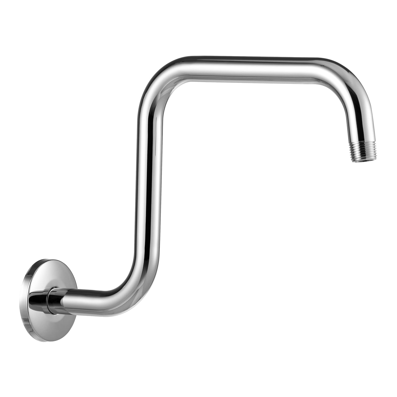 Front. Paradigms Interiors - Shower Head Extension Arm S Shaped High Rise Extender With Flange Pipe - Chrome-16'' x 12''.