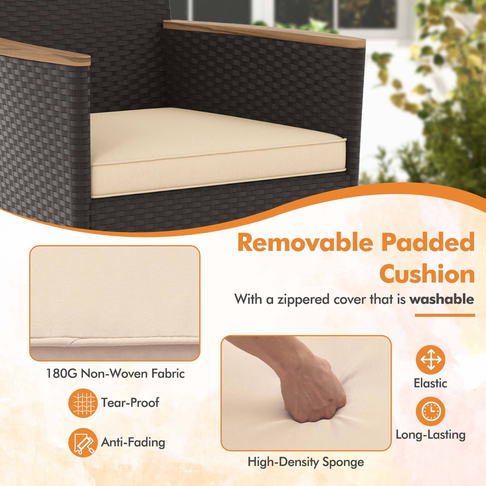 Removable Padded Cushion: With a zippered cover that is washable, this cushion is made of 180G non-woven fabric, ensuring it is tear-proof, elastic, and anti-fading. It also has a long-lasting high-density sponge for added comfort.