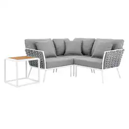 Modway - Stance 4-Piece Outdoor Aluminum Sectional Sofa Set - White Gray