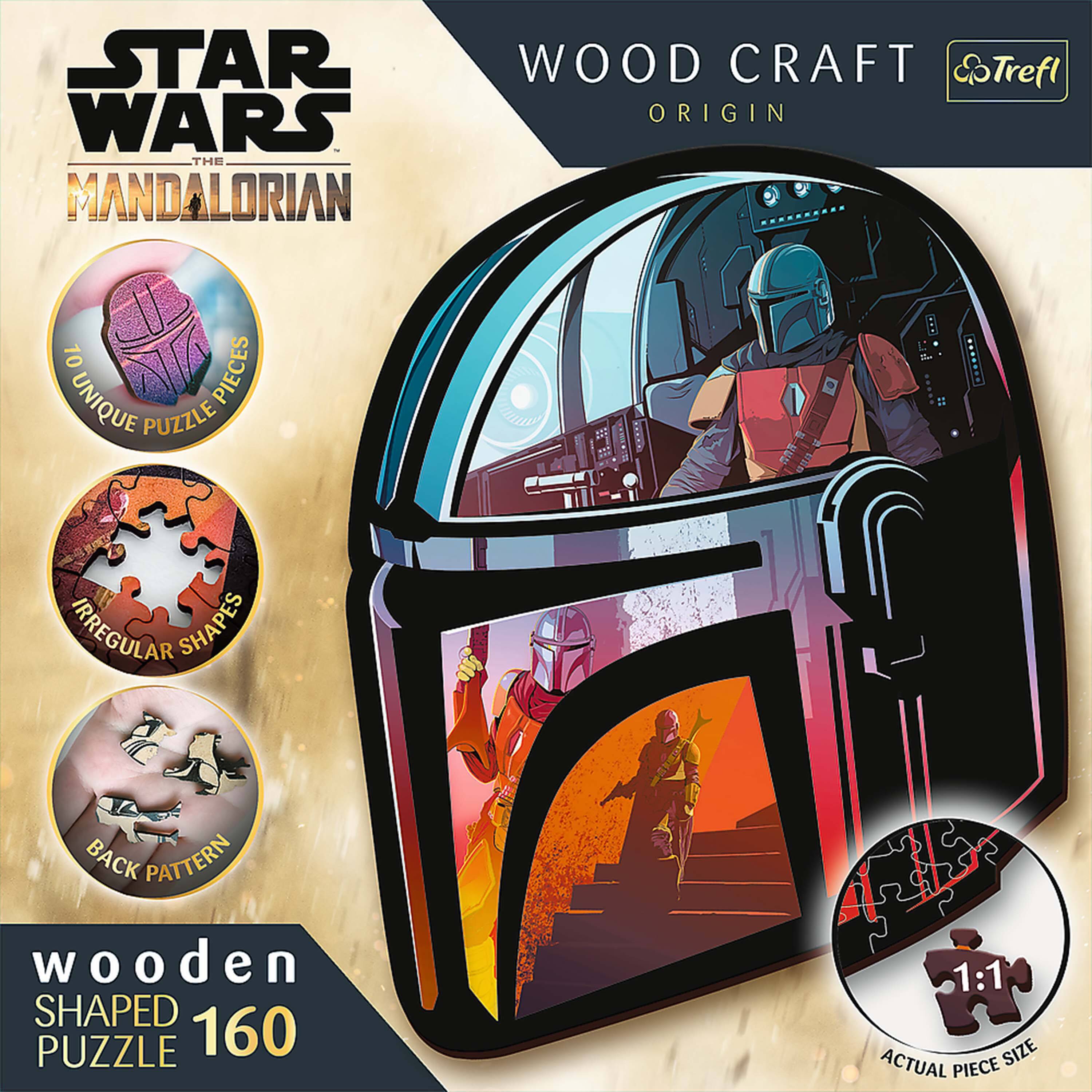 STAR WARS THE MANDALORIAN

WOOD CRAFT ORIGIN

10 UNIQUE PUZZLE PIECES

IRREGULAR SHAPES

BACK PATTERN

wooden SHAPED PUZZLE 160

1:1 ACTUAL PIECE SIZE