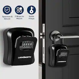 Locksworth - Key Lock Box, 9 keys Wall Mounted Lock Box with Shutter for Keys Outdoor, Lockboxes for Realtors Home Office - Black