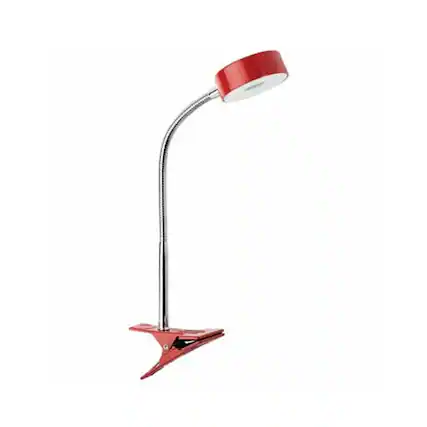 Front. Globe Electric - Globe Electric 8.46" 5W 250 Lumens LED Integrated Goose Neck Clip Lamp, Red - Red.