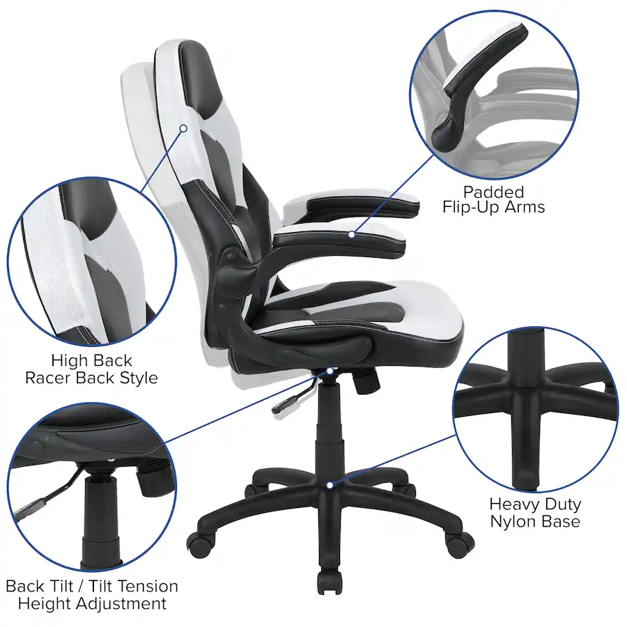 Emma + Oliver Gaming Desk and Racing Chair Set with Cup Holder and ...