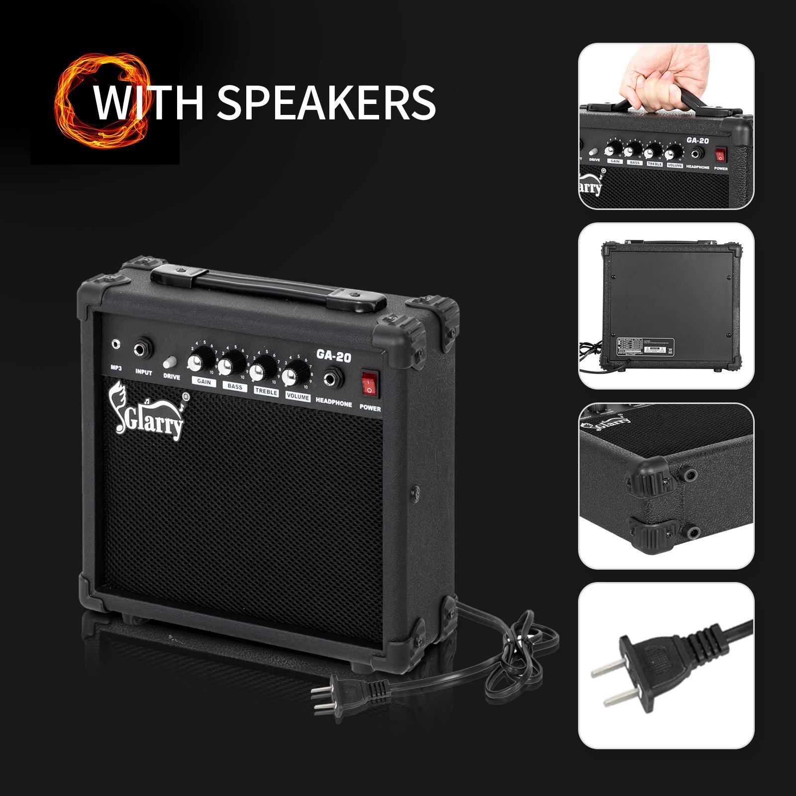 WITH SPEAKERS

Glarry GA-20

INPUT DRIVE GAIN BASS TREBLE VOLUME HEADPHONE POWER