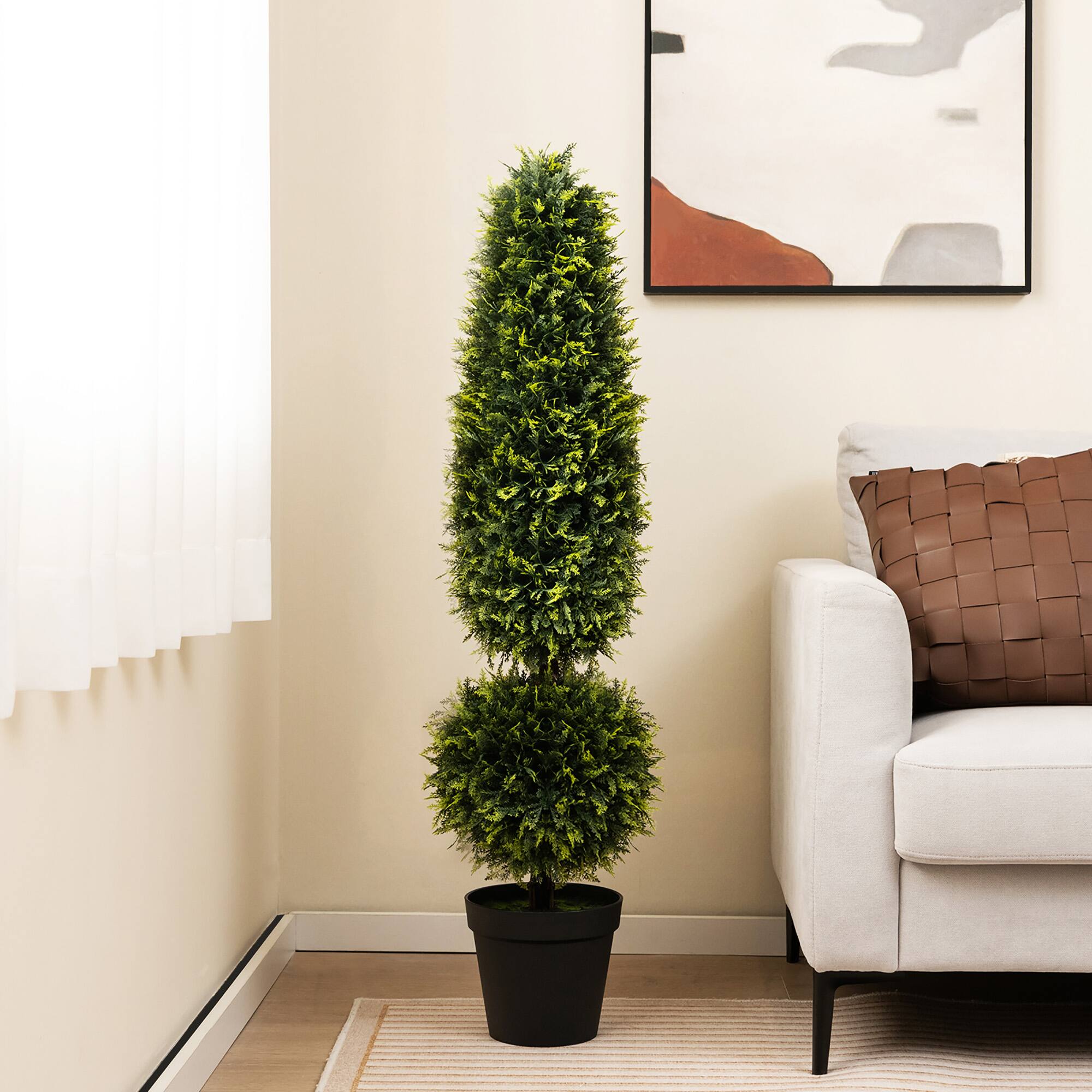 Alt View 9. Gymax - Gymax 2 PCS 47.5'' Artificial Boxwood Topiary Tree w/ Natural Vines PE Leaves & Flowerpot - Green, Black.