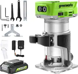 Greenworks - 24V Brushless 30,000 RPM Compact Router with 2Ah Battery and Charger