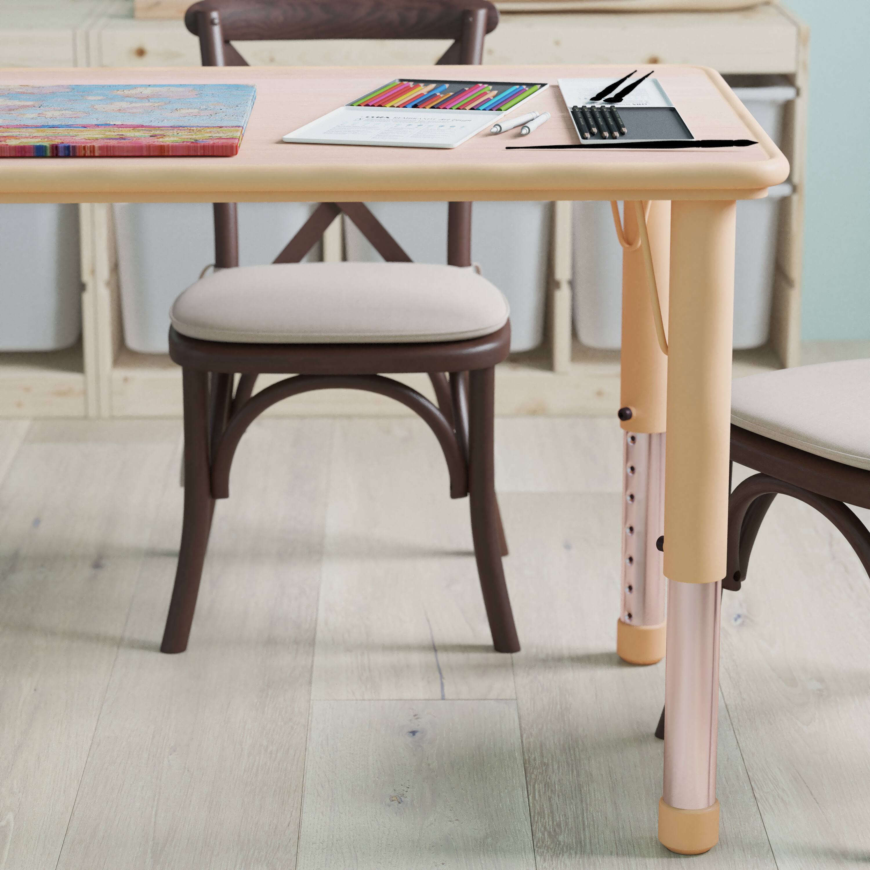 Alt View 4. Emma + Oliver - 23.625"W x 47.25"L Rectangular Plastic Height Adjustable Activity Table - Natural.
