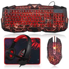 Earthley Blooms - Gaming Mouse Headset Combo Usb Wired Crack Backlit Letters Glow Led Red Light For Laptop Pc Computer Work And - Default
