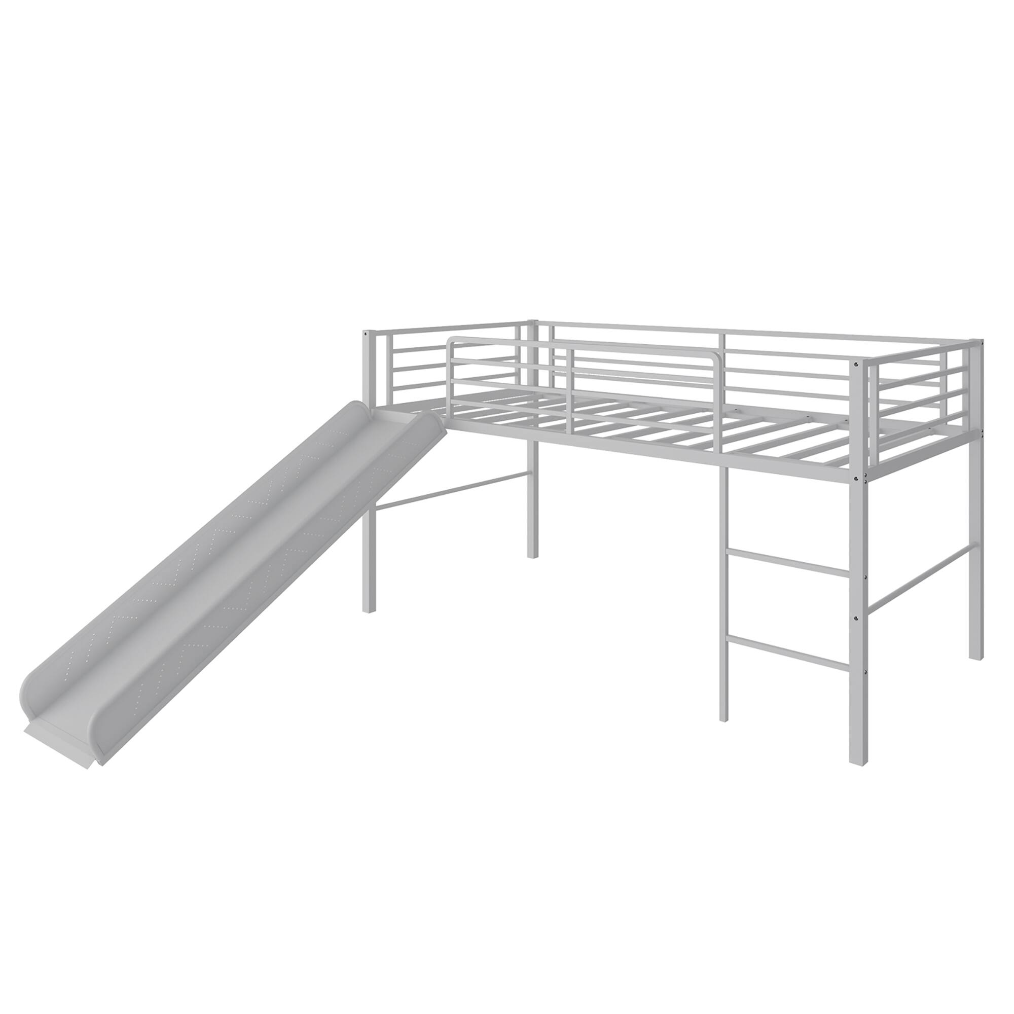 Gymax - Twin Metal Loft Bed with Slide Guardrails Built-in Ladder Low Bed Frame - Silver price history on PriceWatchPro