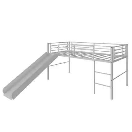 Front. Gymax - Gymax Twin Metal Loft Bed with Slide Guardrails Built-in Ladder Low Bed Frame Silver - Silver.