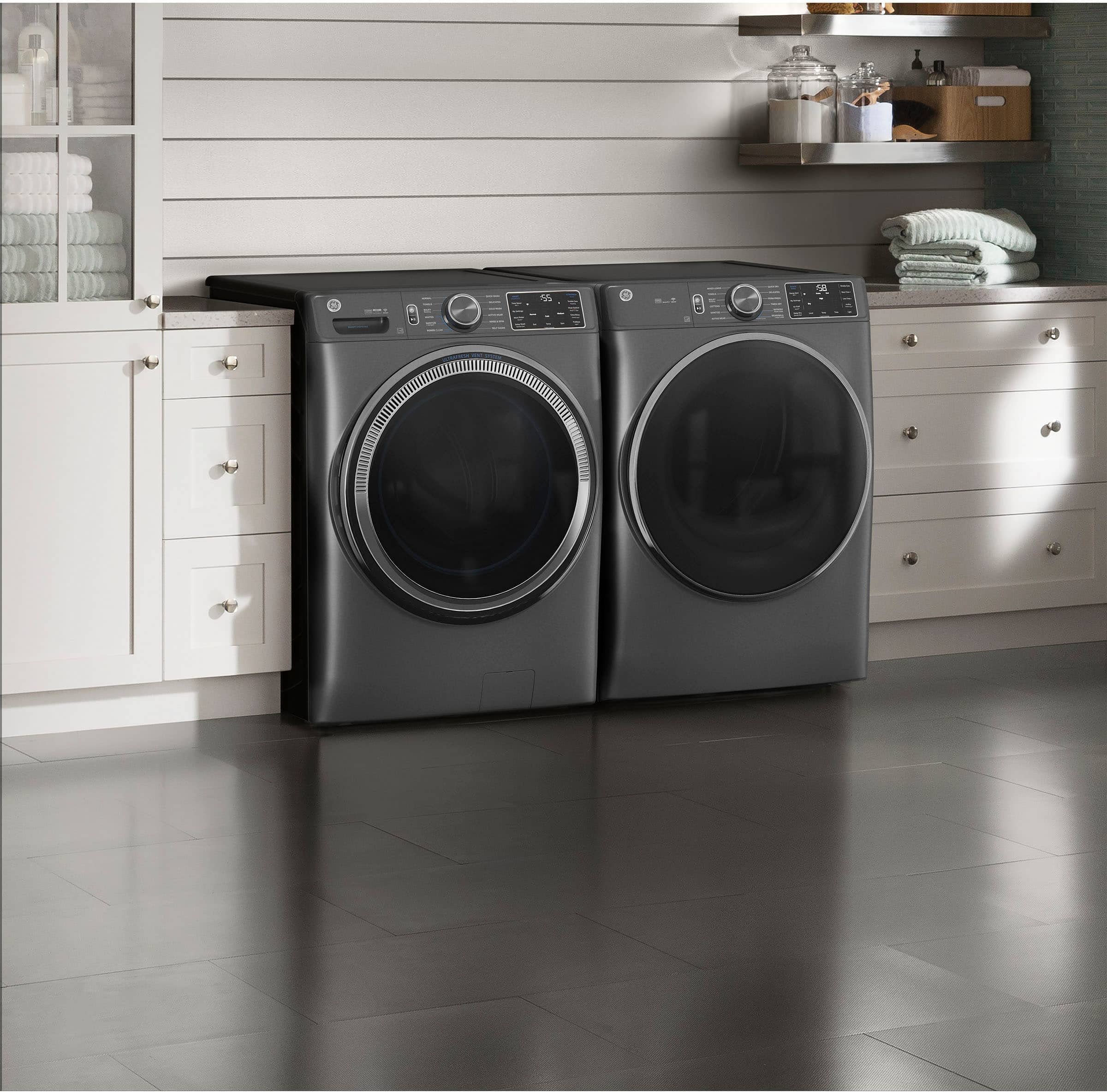 Alt View 11. GE - 5.0 Cu. Ft. Stackable Smart Front Load Washer with Steam, SmartDispense and Odorblock Ultra Fresh Vent System - Carbon Graphite.