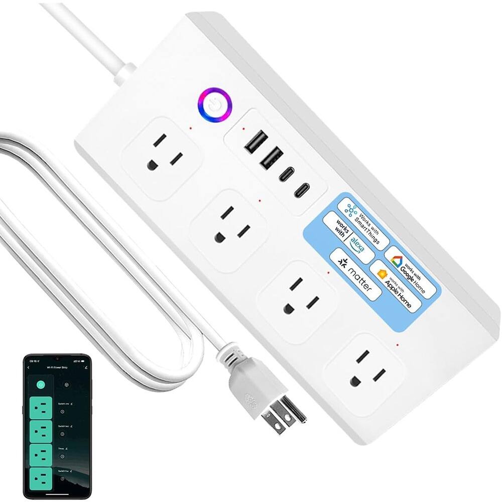 MOSZAR LLC - Smart Power Strip – 4 AC Outlets, 2 USB-C Ports, Works with HomeKit & Alexa - White