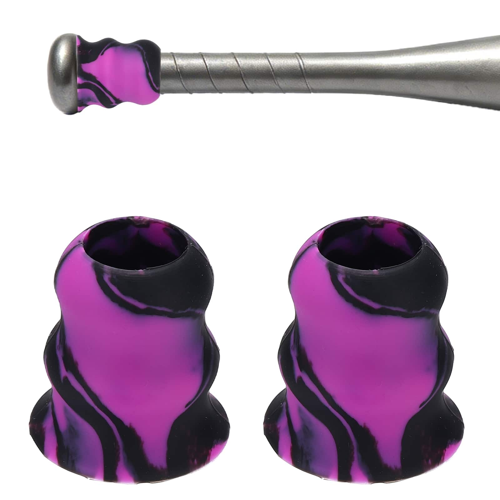 Unique Bargains - Bat Taper, Knob Taper Silicone Non-slip Ergonomic Grip, Easy Installation 2pcs - Fits Most Softball/Baseball Bats - Purple-Black