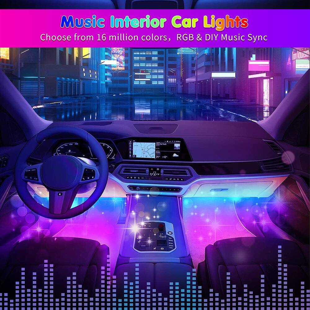 Music Interior Car Lights  
Choose from 16 million colors, RGB & DIY Music Sync